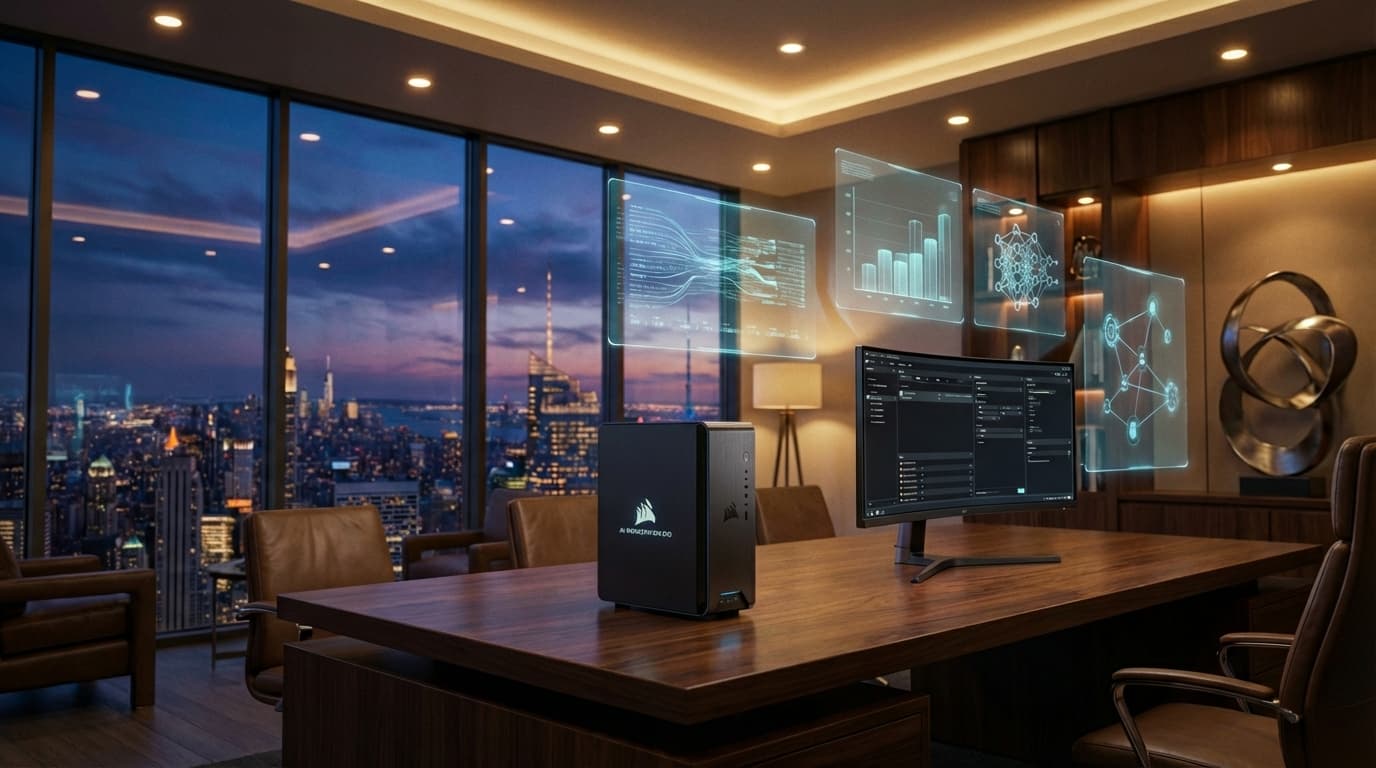 Executive AI Workstation on a modern desk in a professional office setting