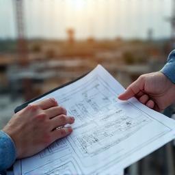 Project manager reviewing construction plans
