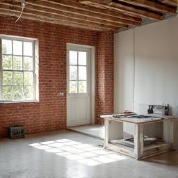 Interior renovation with exposed brick